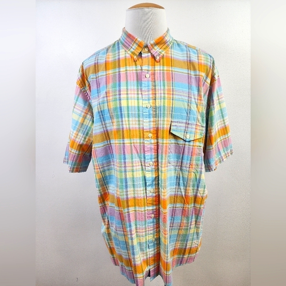 Ralph Lauren Multicolor Plaid Button Down Short Sleeve Shirt Size 2XLT